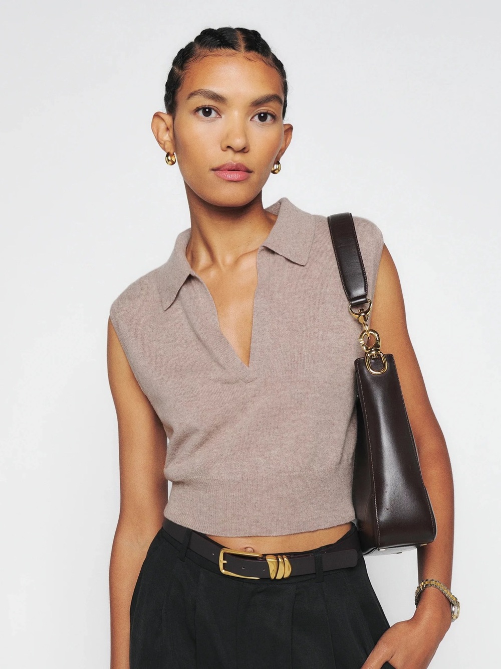Reformation Gezim Collared Cashmere Sweater Vest - Oatmeal - Small